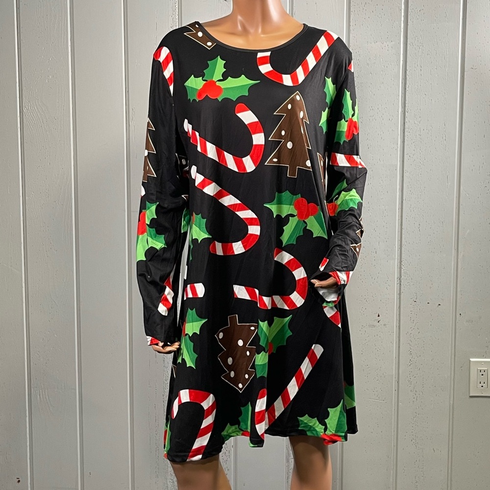 * For G & PL Women's Holiday Candy Cane Pattern Long Sleeve Tunic Dress Sz…
